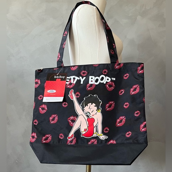 Betty Boop Canvas Tote Bag with Coin Purse Red Lips Super Cute! - Picture 2 of 11